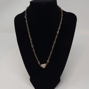Gold Tone Magnetic Heart Necklace with CZ Stones